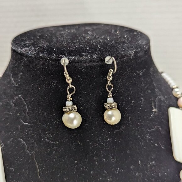 White Natural Square Mother of Pearl Necklace Earrings Natural Pearl Bead - Picture 7 of 10